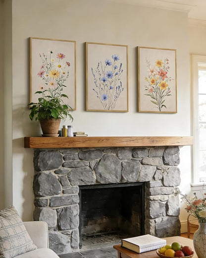 Drsoum Vintage Flower Bouquet Wall Art Framed Retro Bohemian Boho Colorful Floral Plant Rustic Artwork Nature Botanical Wildflower Prints Bedroom Living Room Ready to Hang 16x24in Natural Framed