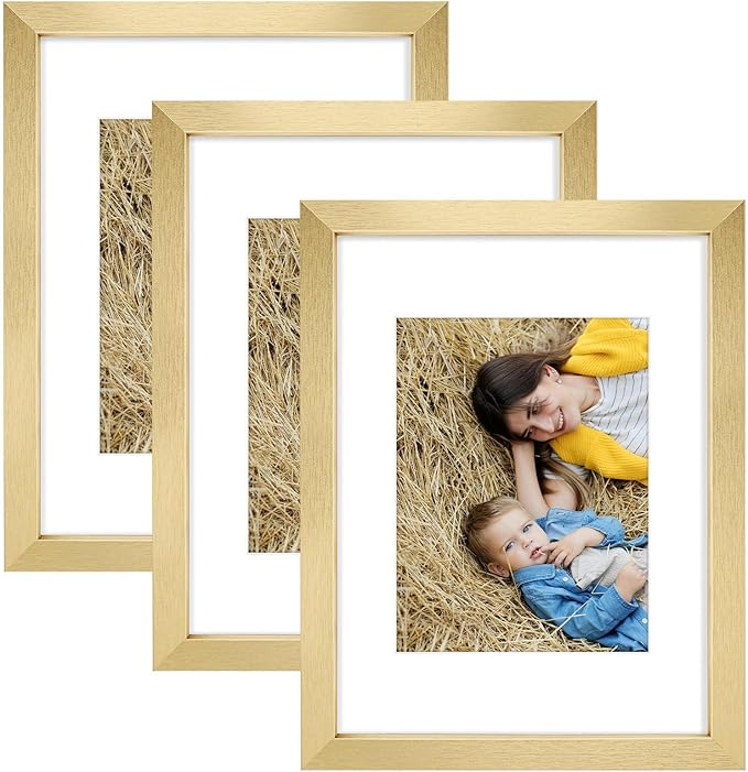 Golden State Art, 9x12 Picture Frame Set of 3 - Matted to 6x8 Photo - Engineered Wood Gallery Frame Set - Wall Mounting (Gold, 3 Pack)