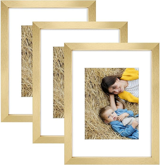 Golden State Art, 9x12 Picture Frame Set of 3 - Matted to 6x8 Photo - Engineered Wood Gallery Frame Set - Wall Mounting (Gold, 3 Pack)