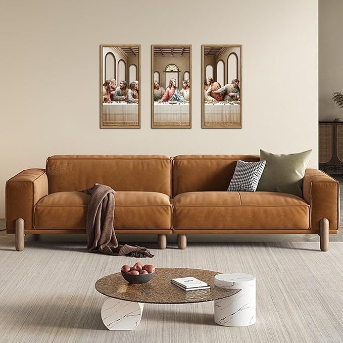 KAIRNE 3Pcs Jesus Last Supper Wall Art,Christian Wooden Wall Decor,Religious Faith Wood Hanging Decor,Bible Verse Artwork,Scripture Jesus Art for Living Room Dining Room Bedroom Decoration,Framed