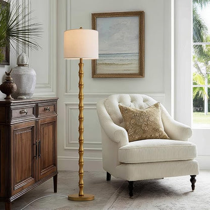BOBOMOMO 62" Rustic Floor Lamp, Retro Farmhouse Standing Lamp with Rotary Switch, Resin Antique Gold Floor Lamp for Living Room, Bedroom, Dining Room, Nursery, Elegant Home Décor