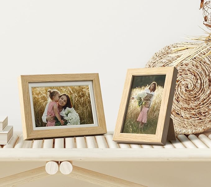 Yaetm 4x6 Oak Wood Picture Frame Set of 3, Natural Solid Wood 4x6 Frame with Tempered Glass for Tabletop & Wall mount (3 Pack, Oak)