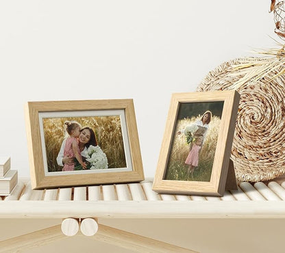 Yaetm 4x6 Oak Wood Picture Frame Set of 3, Natural Solid Wood 4x6 Frame with Tempered Glass for Tabletop & Wall mount (3 Pack, Oak)