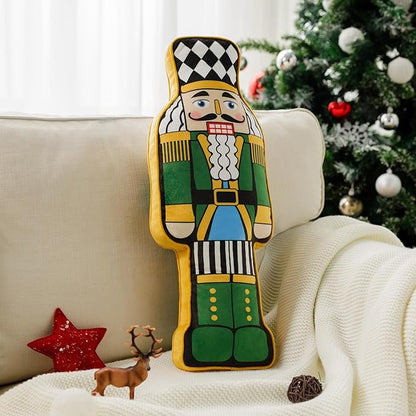 Ashler Nutcracker Christmas Throw Pillow, Nutcracker Hooked Shaped Pillow, Velvet 3D Decoration Throw Pillows, Nut Cracker Christmas Decor Cushion for Couch Chair Bed, 23.5x8.5 Inches, Light Green