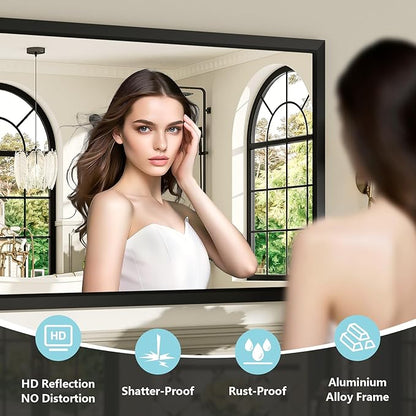 40x38 Inch Black Bathroom Mirror for Wall, Beveled Framed Rectangle Bathroom Vanity Mirrors for Over Sink, Bedroom, Living Room, Entryway, Anti-Rust, HD Tempered Glass, Horizontally/Vertically