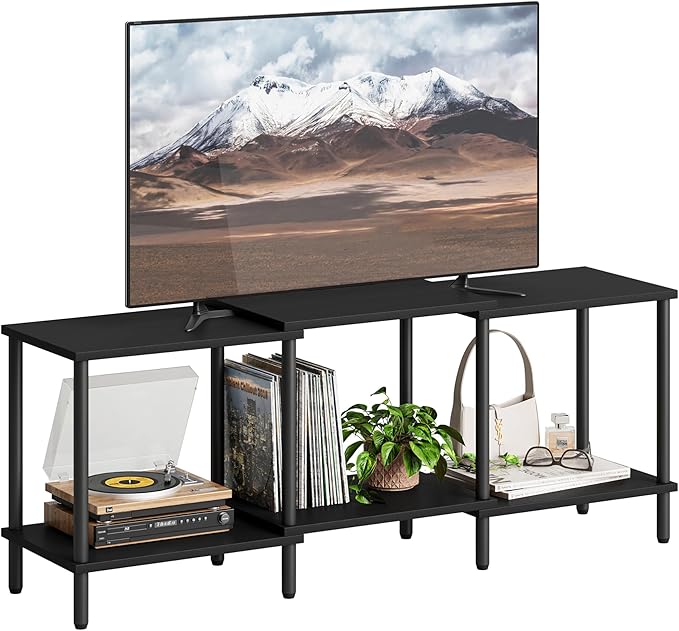 TV Stand, Entertainment Center, Industrial TV Media Console Table with Open Storage Shelves, 2 Tier TV Cabinet for Living Room, Bedroom LTS107BK