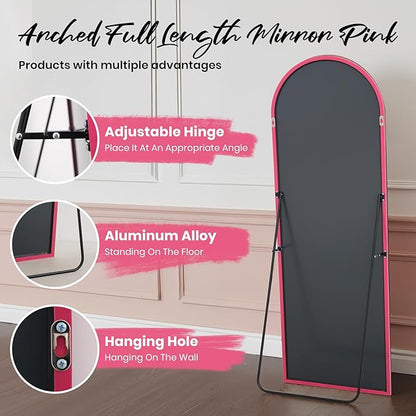 Anpark 19"x57"Arched Full Length Mirror, Full Body Mirror with Stand, Aluminum Frame for Bedroom & Hanging Leaning Modern Simple Home Decor Shatter-proorf Nano Glass Wall Living Room Cloakroom, Pink