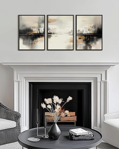 Drsoum Vintage Black Gray Abstract Wall Art Framed Brown Tan Neutral Prints Minimalist Modern Rustic Artwork Bedroom Living Room Ready to Hang 12x16in Black Framed
