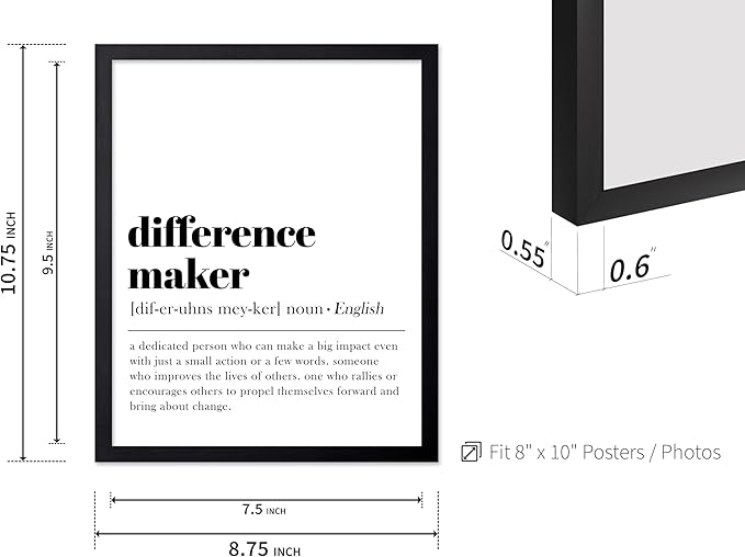 Poster Master Typography Poster - Dictionary Print - Definition of Difference Maker, Book Page - Gift for Teacher, Mentor, Friend - Wall Decor for Home, Classroom, Office, 8x10 Black Framed