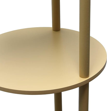 Simple Designs LF2010-TAN 62.5" Round Modern Shelf Etagere Organizer Storage Floor Lamp with 2 USB Charging Ports, 1 Charging Outlet and Linen Shade for Living Room Bedroom Office, Tan