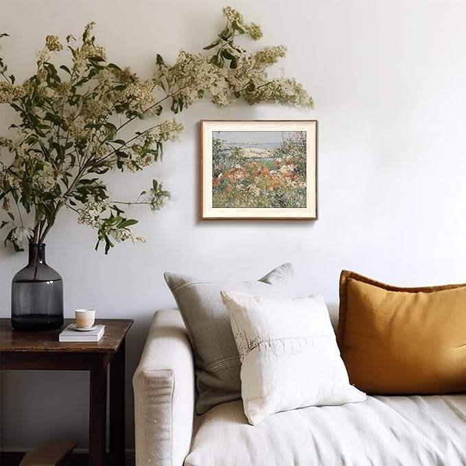 Framed Canvas Wall Art for Bedroom Decor, Vintage Wall Art Wildflowers Seascape Landscape Oil Painting Bathroom Wall Decor, French Country Vintage Art Prints for Wall Decor, Vintage Home Decor for Living Room Bedroom Kitchen - 10x12 inches