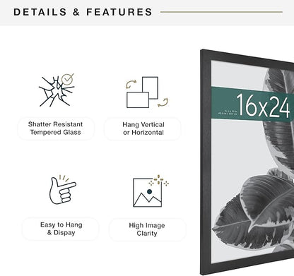 MCS Studio Gallery 16x24 Poster Frame Black Woodgrain Engineered Wood, Vertical & Horizontal Wall Hanging Large Picture Frame for Photos, Posters & Art Prints (2-Pack)
