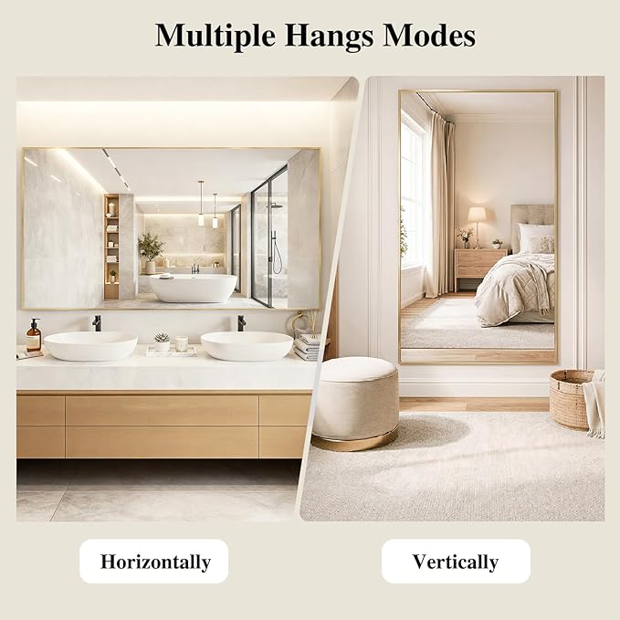 Koonmi Gold Mirrors for Wall, 30x30 Inch Bathroom Mirror, Rectangular Wall Mirror for Living Room Bedroom Bathroom, Hangs Horizontally or Vertically