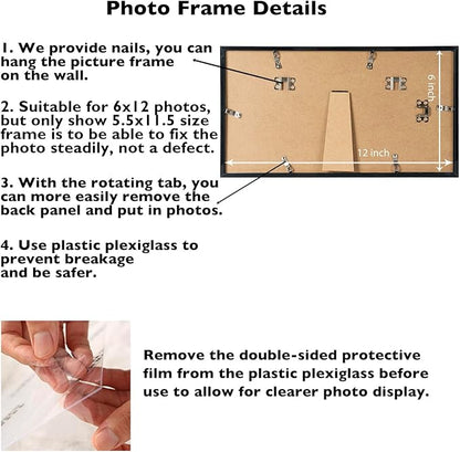 JCJMY 6x12 Black Picture Frame Set of 6, Horizontal and Vertical Formats for Wall Hanging, 6 x 12 Wall Gallery Poster Photo Frames with Shatter Resistant Plexiglass, 6 Pack, Black