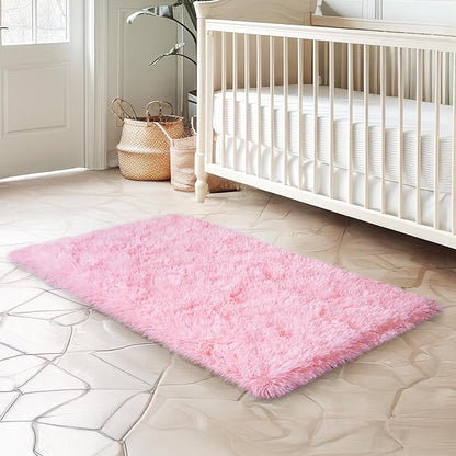 qulint Pink Rugs for Bedroom Girls, 2x3 Fluffy Area Rugs for Living Room Soft Shag Fuzzy Small Carpet, Plush Shaggy Cute Alfombras for Kids Boys and Girls Dorm Home Decor (2ft x 3ft, Pink)