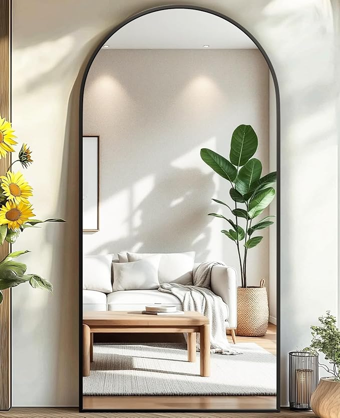71"x32" Floor Mirror Full Length, Arched Full Length Mirror with Stand, Large Full Body Mirrors for Bedroom Living Room or Cloakroom Black