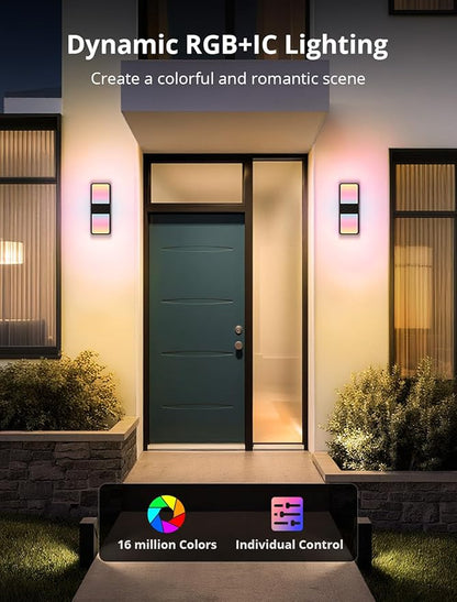 Smart Outdoor Wall Lights, 1500LM RGBCW Porch Lights with 44 Scene Modes, DIY Color Effects, IP65 Waterproof Security Light Works with Alexa, Google Assistant for Patio Christmas Decor 1 Pack