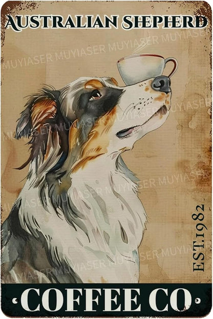 Metal Signs Australian Shepherd Coffee Co Vintage Signs Retro Aluminum Tin Sign for Toilet Washroom Garden Home Bar Cafe Decor 8x12 Inch