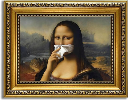 YD&YZY Gold Framed Funny Bathroom Wall Art Mona Lisa Humor Amusing Toilet Art Pinching Nose Wall Decor Vintage Unique Art Painting Picture Print Whimsical Bathroom Restroom 8x10 inch Small Framed