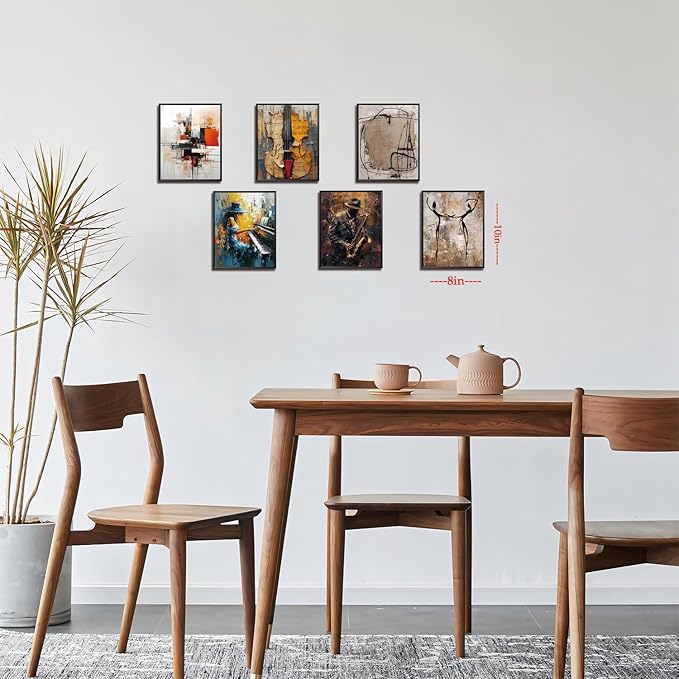Modern Abstract Music Wall Art Set of 6, Unframed Canvas Posters Prints, Jazz Musician Piano Violin Abstract Painting Artwork, Contemporary Colorful Wall Decor for Living Room Bedroom Office 8x10 Inch