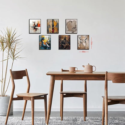 Modern Abstract Music Wall Art Set of 6, Unframed Canvas Posters Prints, Jazz Musician Piano Violin Abstract Painting Artwork, Contemporary Colorful Wall Decor for Living Room Bedroom Office 8x10 Inch
