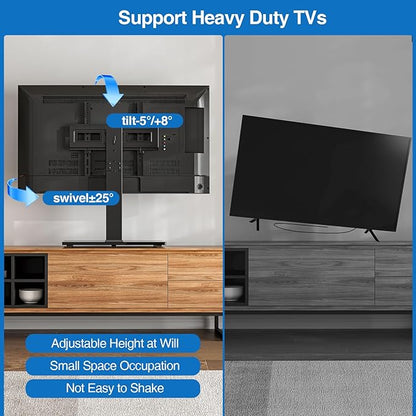 Universal Swivel TV Stand Base for 32-75 Inch TVs, Height Adjustable Table Top TV Stand with Tilt Mount, Holds up to 110 lbs, Heavy Duty Temper Glass Base, Max VESA 400x400mm