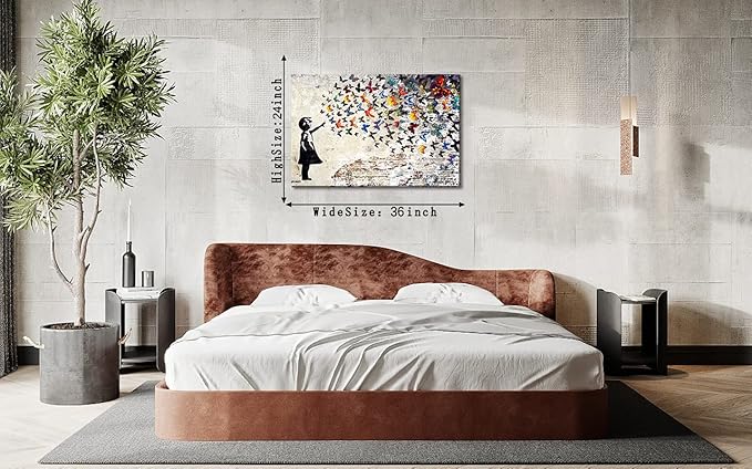 Banksy Wall Art Graffiti Street Giclee Canvas Paintings Poster and Prints Kid Wall Pictures girl Figure Street Picture Artwork Modern Framed Art for Home Wall Decor 24”Wx36”H