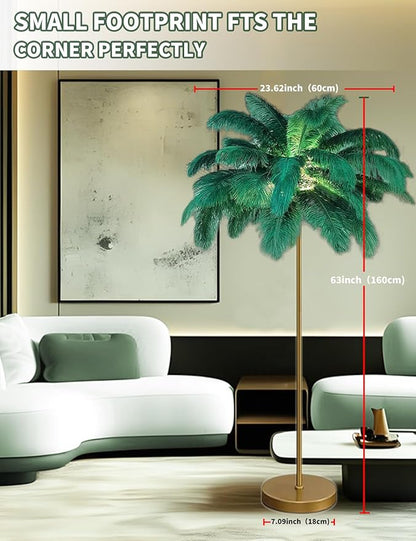 Feather Floor Lamp,Fluffy Ostrich Feather Floor Lamp for Bedroom,3 Color Temperatures Led Corner Modern Floor Lamps for Living Room Christmas Home Decor House Warming Gifts,63″ Height (Dark Green)