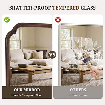 WallBeyond 20" x 30" Rounded Corner Arch Wall Mirror with Wood Frame for Entryway, Living Room or Bedroom Home Decor - Light Woodgrain [20" x 30" Walnut]