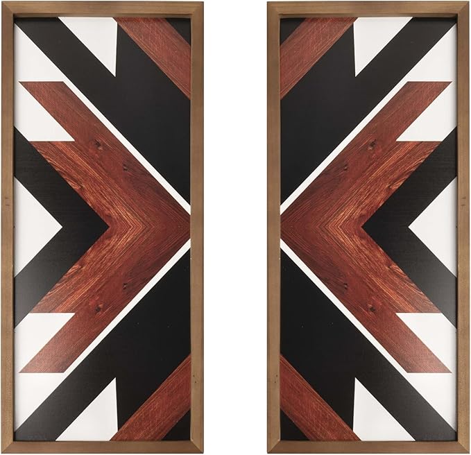 flangairy Southwestern Aztec Wall Decor Native American Wood Wall Art Boho Framed Navajo Tribal Western Modern Boho For Home Living Room Bedroom Bohemian Geometric Frames Hanging Decorations
