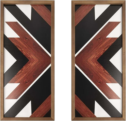 flangairy Southwestern Aztec Wall Decor Native American Wood Wall Art Boho Framed Navajo Tribal Western Modern Boho For Home Living Room Bedroom Bohemian Geometric Frames Hanging Decorations