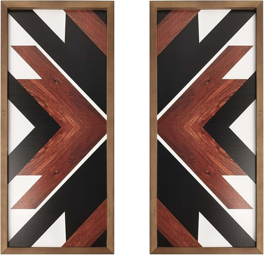 flangairy Southwestern Aztec Wall Decor Native American Wood Wall Art Boho Framed Navajo Tribal Western Modern Boho For Home Living Room Bedroom Bohemian Geometric Frames Hanging Decorations