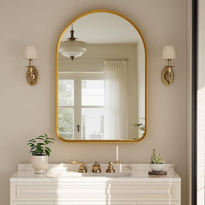 Arched Bathroom Mirror - 38x26 Inch Gold Bathroom Mirror for Wall - Aluminum Alloy Framed Mirror - Arched Top Bathroom Vanity Mirror for Living Room, Bedroom, Mantel, Entryway, and Hallways