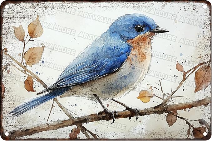 Metal Tin Sign Bluebird Watercolor Vintage Rustic Wall Art for Bar Music Room Nursery Home Decor 8x12 Inch