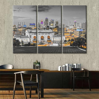 3 Pieces Kansas City Missouri Skyline Wall Decor for Living Room American Cityscape Artwork Wall Decor for Bedroom Giclee Wooden Framed Gallery-Wrapped Ready to Hang (60" Wx40 H)