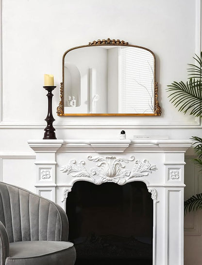 SHYFOY Antique Dark-Gold Mirrors for Wall Decor Vintage Decorative Wall Mirror for Living Room Baroque Scalloped Top, Ornate Arch Mirror Wall Decor Anthropologie Dupes Home Decor