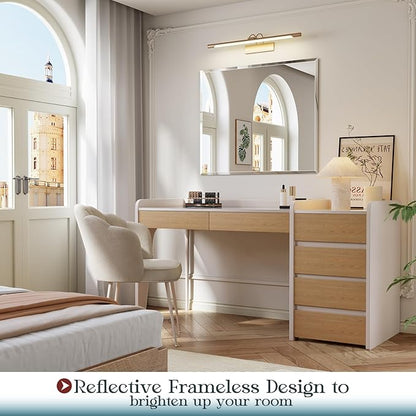 Frameless Bathroom Mirror, 55"x36" Beveled Bathroom Mirror for Vanity, Wall Mount Mirrors for Bedroom Entryway Living Room Hangs Horizontally or Vertically