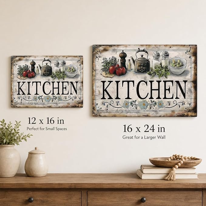 Vintage Kitchen Sign Canvas Wall Art Country Kitchen Painting Picture Decor Vegetable Food Poster Print Artwork for Restaurant Home Decoration
