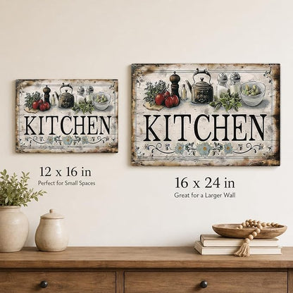 Vintage Kitchen Sign Canvas Wall Art Country Kitchen Painting Picture Decor Vegetable Food Poster Print Artwork for Restaurant Home Decoration