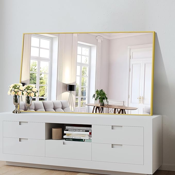 COFENY Gold Bathroom Mirror for Wall, 60x36 Inch Rectangle Mirrors with Metal Frame, Modern Vanity Wall Mirror Decor for Bathroom Living Room, Entryway Hangs Horizontal or Vertical