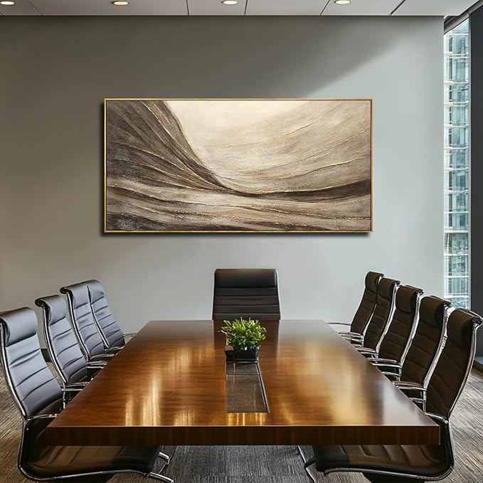 WINKAILIN Modern Abstract Wall Art with Frame Brown and Grey Painting Wave Poster Line Canvas for Living Room Bedroom Textured Home Decor 24x48 Inch