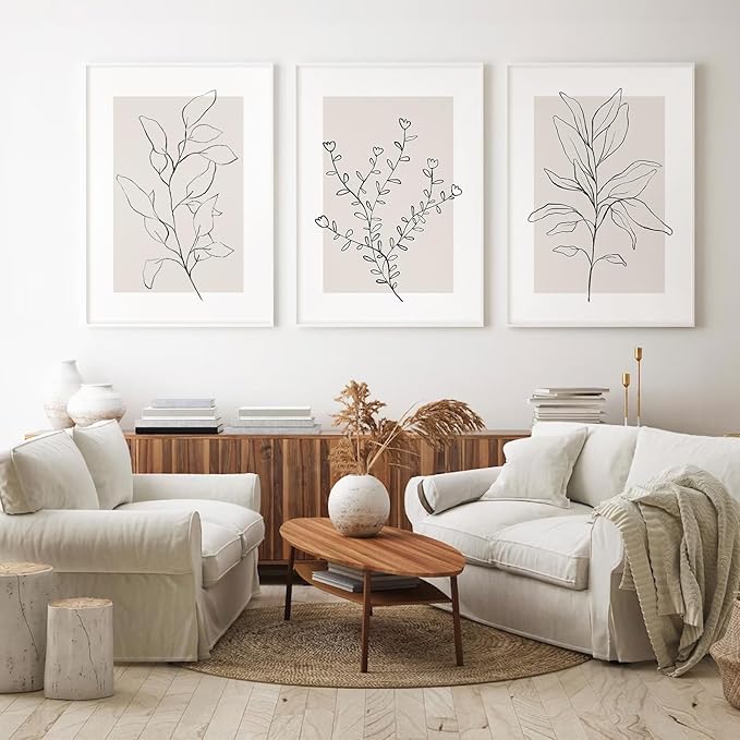 Neutral Botanical Prints Wall Art Decor Plant Minimalist Canvas Pictures Vintage Beige Wall Art Modern Farmhouse Line Poster Boho Abstract Painting Artwork for Bedroom 24x36 Inch Unframed Set of 3
