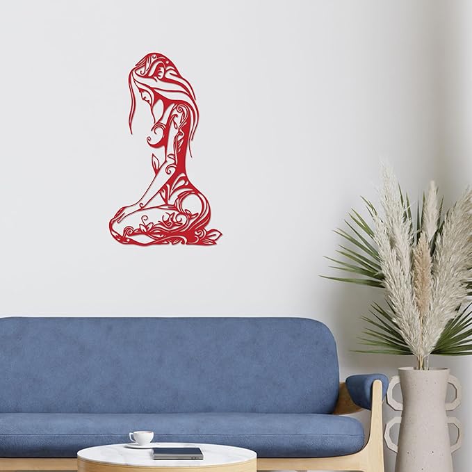 Xedatric Modern Abstract Metal Wall Art-Minimalist Line Sculpture for Bedroom,Living Room,Bathroom-Unique Metal Wall Decor for Home & Office(Red)