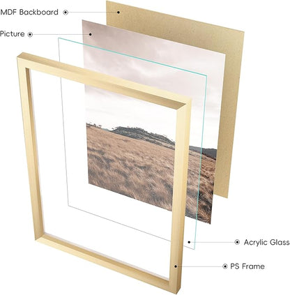 ArtbyHannah Gallery Wall Frame Set,Gold Picture Frames Collage Wall Decor with Neutural Art for Living Room Stariway,8 Pack Assorted Size 8"x10",5"x7",4"x6", Small