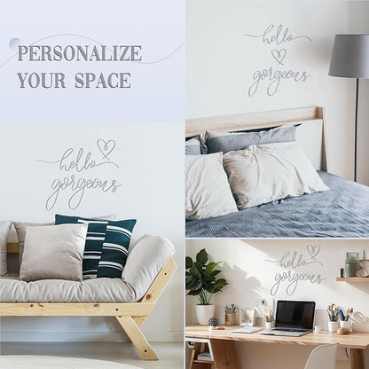 Hicarer Metal Hello Gorgeous Wall Art Minimalist Decor for Bedroom Bathroom Living Room Dressing Room Salon Office Home Decorations Easy to Install Wall Decor(Silver,Classic Style)