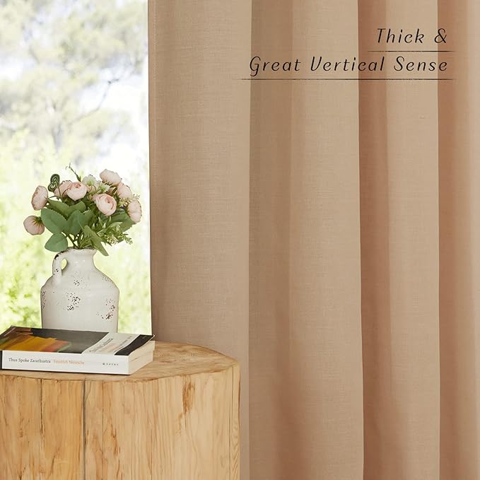 NICETOWN Linen 36 inch Curtains for Kitchen Window, Grommet Thick Flax Linen Camel Small Window Treatments Privacy Assured with Light Filtering for Cafe/Kids Room, W42 x L36, 2 Panels