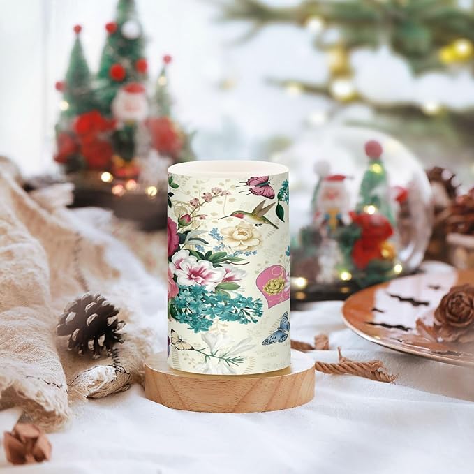 Beautiful Spring Flowers Butterflies Hummingbirds Flickering Flameless Candles Battery Operated with Remote Timer,Tea Light Candles LED Pillar Votive Candles set of 2 for Outdoor Indoor Decorations