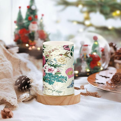 Beautiful Spring Flowers Butterflies Hummingbirds Flickering Flameless Candles Battery Operated with Remote Timer,Tea Light Candles LED Pillar Votive Candles set of 2 for Outdoor Indoor Decorations
