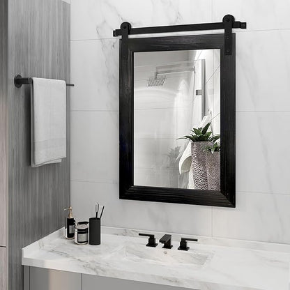 COGOOD Bathroom Mirrors for Over Sink - 21 x 30 Farmhouse Barn Door Wall Mirror for Bathroom, Living Room, Entryway Wall Decor, Black