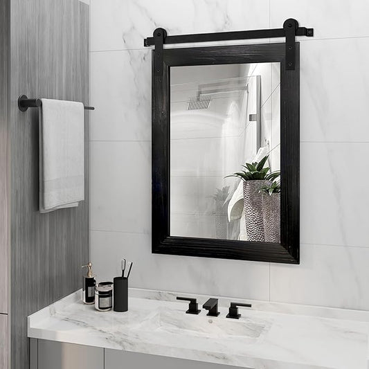COGOOD Bathroom Mirrors for Over Sink - 21 x 30 Farmhouse Barn Door Wall Mirror for Bathroom, Living Room, Entryway Wall Decor, Black